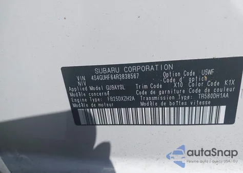 2024 Subaru Crosstrek Sport z USA, uszkodzony, nr VIN 4S4GUHF64R3838567